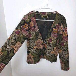Mirasol Green Multicolor Floral Whimsygoth Artsy‎ One Button Blazer Size Small